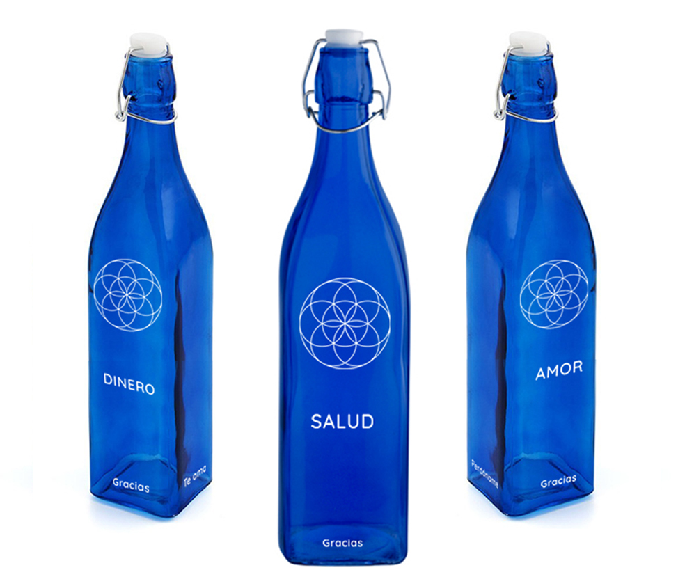 Botella Solarizar Agua Palabras Gratillo Hooponopono Agua Azul Solar 
